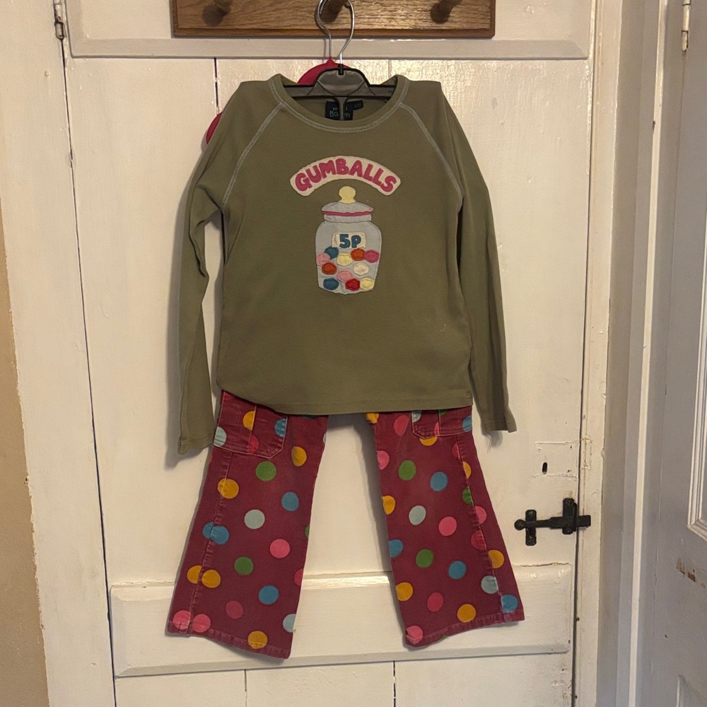 Mini Boden Olive Green Gumballs Top with Pink Polka Dot Pajama Pants
